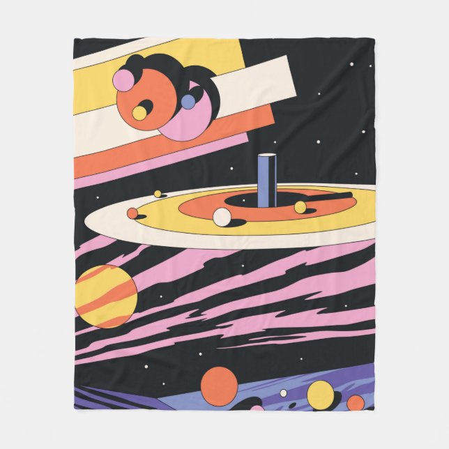 Psychedelic Space Abstract Illustration,Geometric  Fleece Blanket (Front)