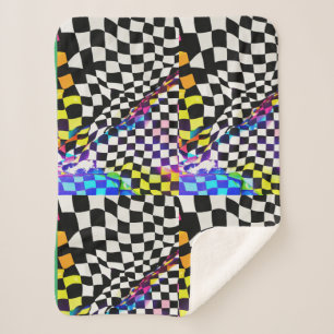 Psychedelic Speedway: Chequered Flag Printed Blank Sherpa Blanket