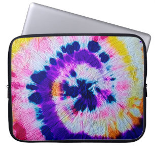 Psychedelic Spiral. Multicolor Fabric Tie Dye. Hip Laptop Sleeve