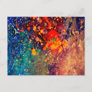 Psychedelic Splatter Colourful Rainbow Abstract Postcard