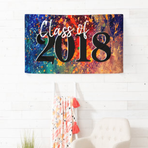 Psychedelic Splatter Rainbow Abstract Graduation Banner