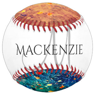 Psychedelic Splatter   Rainbow Abstract Monogram Softball