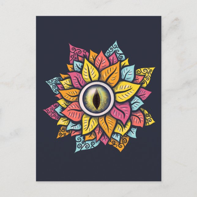 Psychedelic Spooky Eye Flower Colourful Postcard (Front)