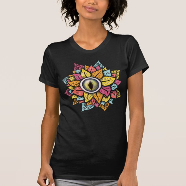 Psychedelic Spooky Eye Flower Colourful T-Shirt (Front)