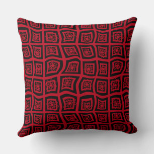 Psychedelic Square Prisms Check Red Black Floral Cushion