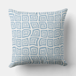 Psychedelic Square Prisms Check White Blue Floral Cushion