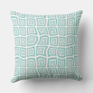 Psychedelic Square Prisms Check White Teal Floral Cushion