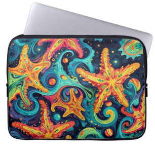 Psychedelic Starfish and Cosmic Waves Laptop Sleeve