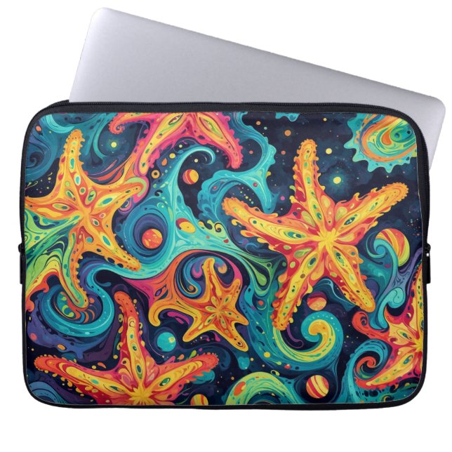 Psychedelic Starfish and Cosmic Waves Laptop Sleeve (Front)