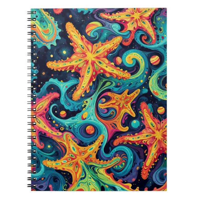 Psychedelic Starfish and Cosmic Waves Notebook (Front)