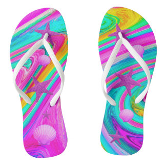Psychedelic Starfish & Seashell Galaxy Jandals