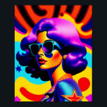 Psychedelic Stars and Stripes Pop Art Diva Poster<br><div class="desc">This pop art creation will take you on a journey to the groovy past, with a bold and stylish twist. A mesmerising, psychedelic girl, wearing a pair of cool sunglasses, pops against the dynamic stars and stripes background. The retro vibe, combined with the modern pop art design, makes this piece...</div>