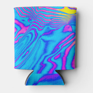 Psychedelic Striped Zebra: Neon Fluorescent Backgr Can Cooler