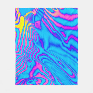 Psychedelic Striped Zebra: Neon Fluorescent Backgr Fleece Blanket