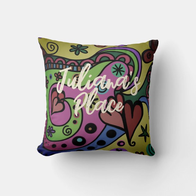 Psychedelic style art 60s 70s customisable cushion (Front)