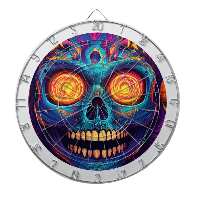 Psychedelic Sugar Skull Art - Day of the Dead Dartboard (Front)