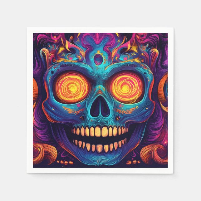 Psychedelic Sugar Skull Art - Day of the Dead Napkin (Front)