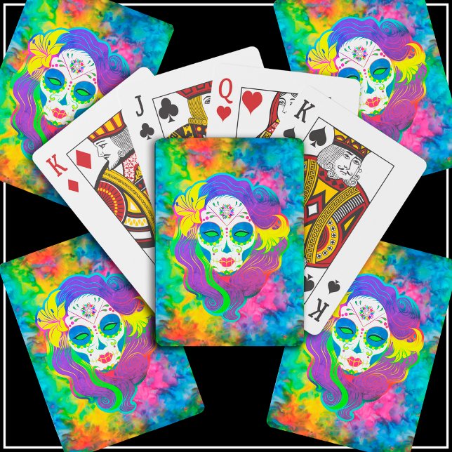[Psychedelic Sugar Skull] Rainbow Tie-Dye Calavera Playing Cards (Psychedelic Sugar Skull Tie-Dye Playing Cards, exclusively by Col's Creations)