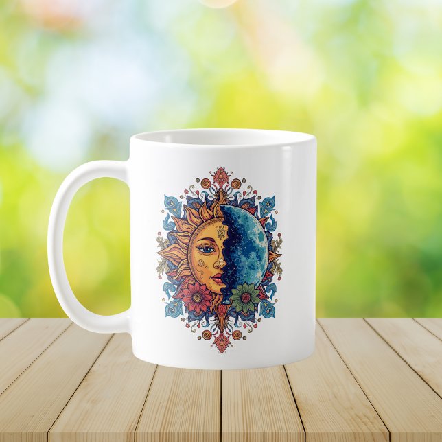 Psychedelic Sun and Moon Boho Floral Art  Coffee Mug (Creator Uploaded)