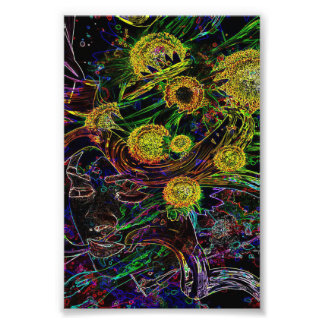 Psychedelic Sunflower Art - Vintage Birthday Gift Photo Print