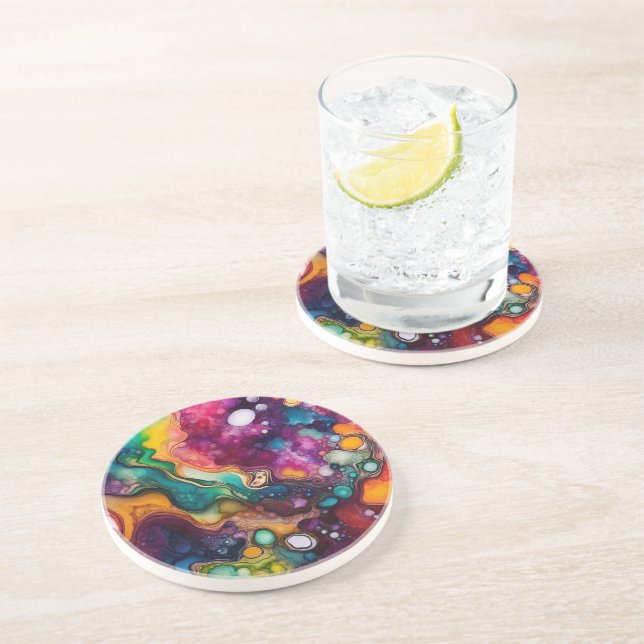 Psychedelic Surreal Watercolor Pattern Coaster (Side)