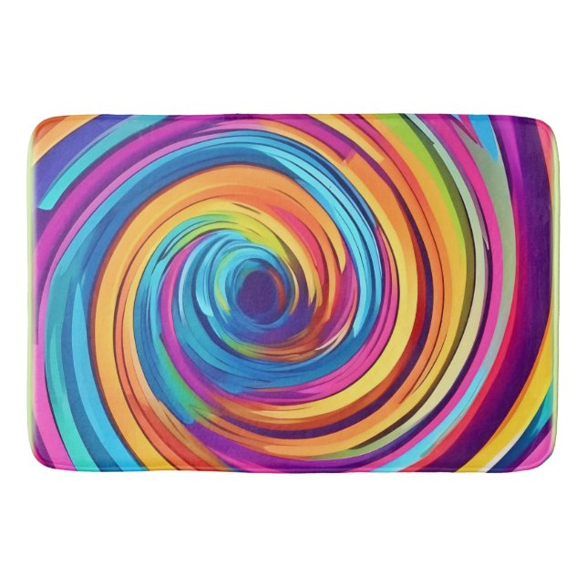 Psychedelic Swirl of Rainbow Hues Bath Mat (Front)