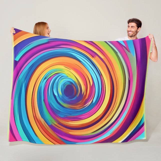 Psychedelic Swirl of Rainbow Hues Fleece Blanket (In Situ)