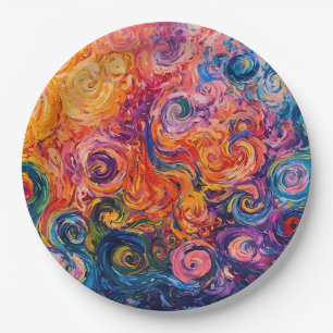 Psychedelic Swirls Oil Painting Paper Plate