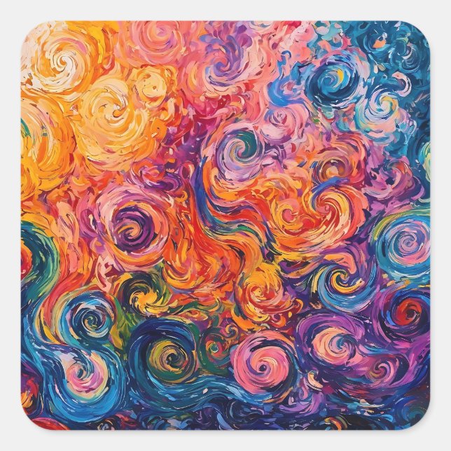 Psychedelic Swirls Oil Painting Square Sticker (Front)