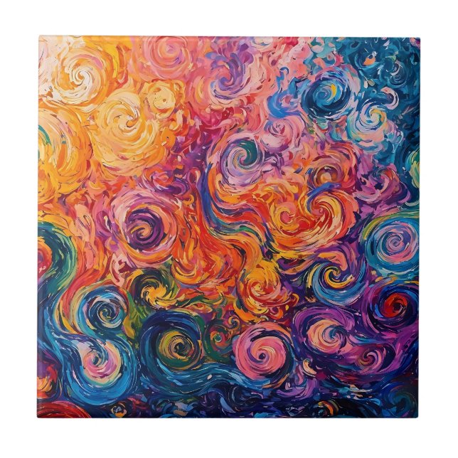 Psychedelic Swirls Oil Painting Tile (Front)