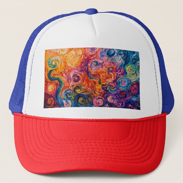 Psychedelic Swirls Oil Painting Trucker Hat (Front)