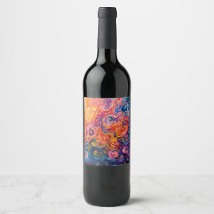 Psychedelic Swirls Oil Painting Wine Label