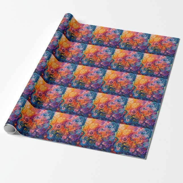 Psychedelic Swirls Oil Painting Wrapping Paper (Unrolled)