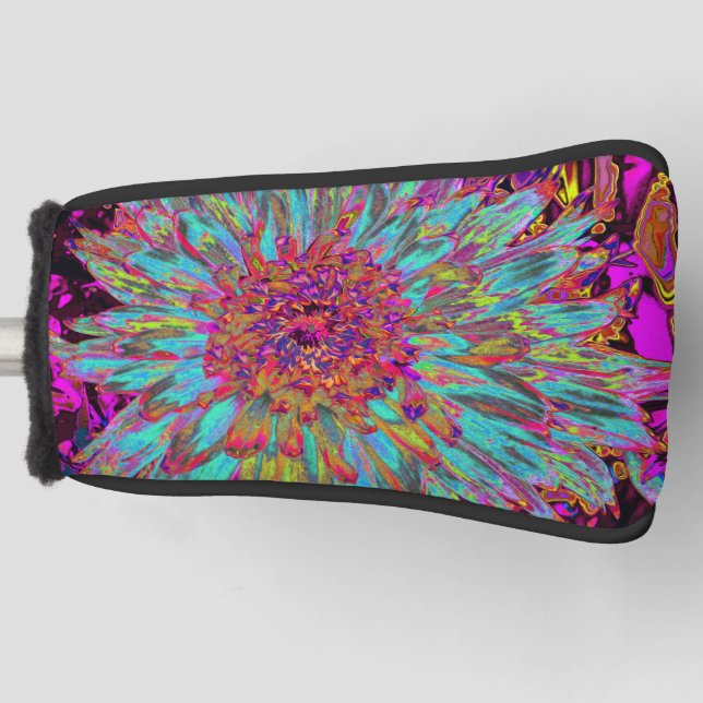 Psychedelic Teal Blue Abstract Decorative Dahlia Golf Head Cover (Front)