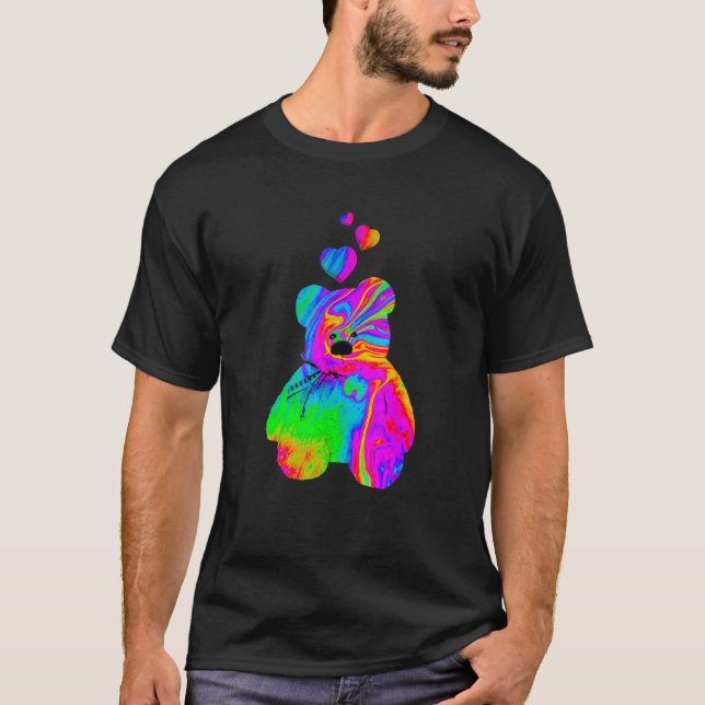 Psychedelic Teddy Bear Trippy Colourful Teddy with T-Shirt (Front)