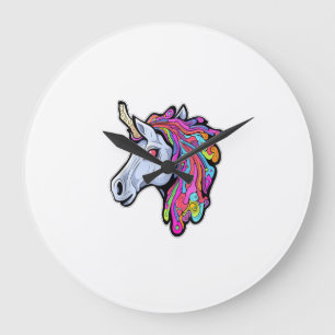 Psychedelic Tekk Party Unicorn Trippy EDM Rave Tan Large Clock