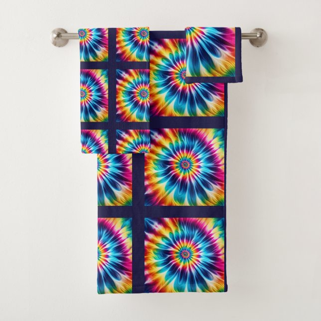 Psychedelic Tie Dye Pattern Towel Set (Insitu)