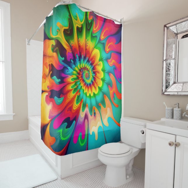 Psychedelic Tie Dye Retro Surreal Shower Curtain (In Situ)