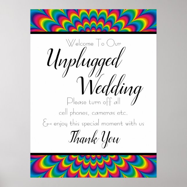 Psychedelic Tie Dye Unplugged Wedding Sign (Front)