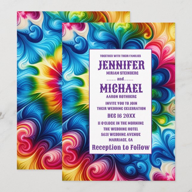 Psychedelic Tie Dye Wedding Invitations (Front/Back)