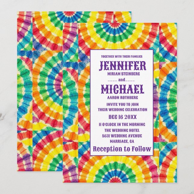 Psychedelic Tie Dye Wedding Invitations (Front/Back)
