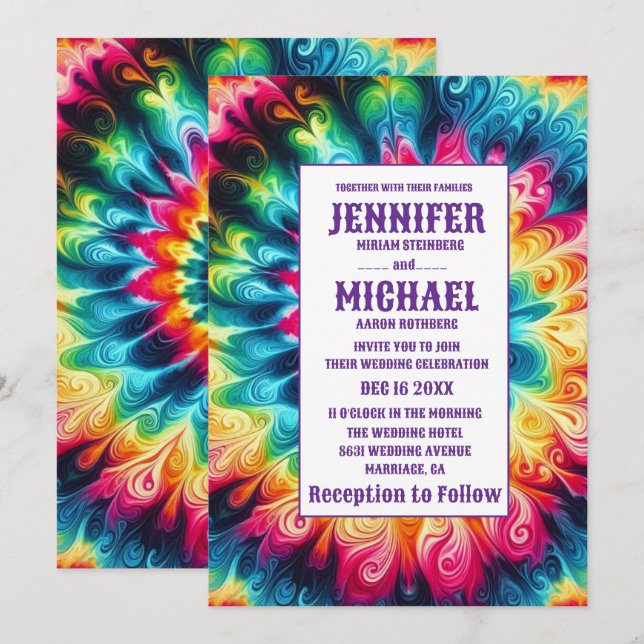 Psychedelic Tie Dye Wedding Invitations (Front/Back)