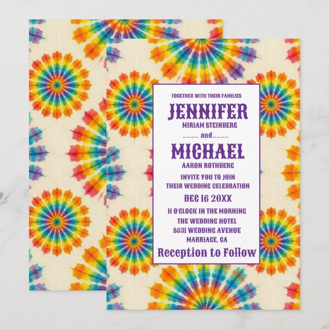 Psychedelic Tie Dye Wedding Invitations (Front/Back)