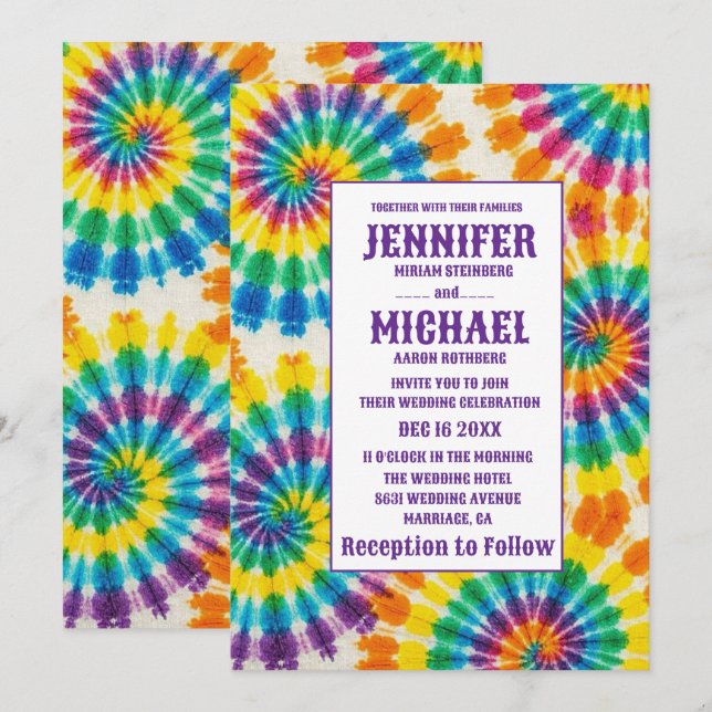 Psychedelic Tie Dye Wedding Invitations (Front/Back)