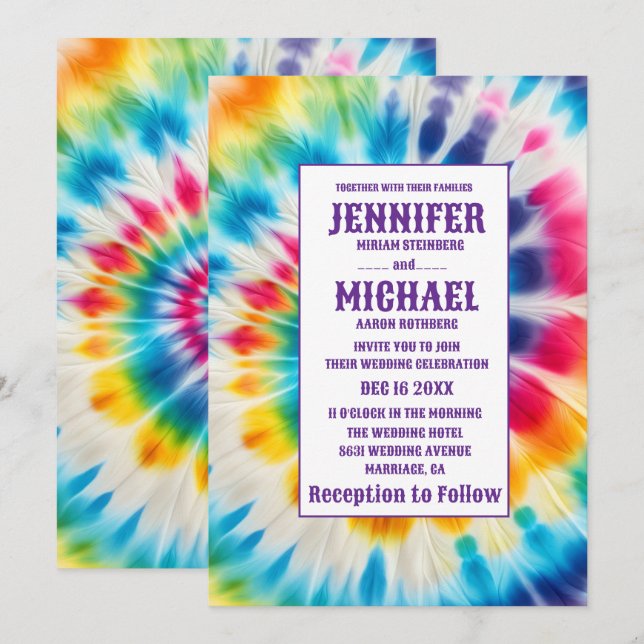 Psychedelic Tie Dye Wedding Invitations (Front/Back)