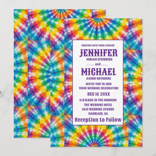 Psychedelic Tie Dye Wedding Invitations (Front/Back)