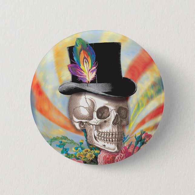 Psychedelic Top Hat Skull Button (Front)