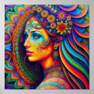 Psychedelic Traveller Women Art Poster