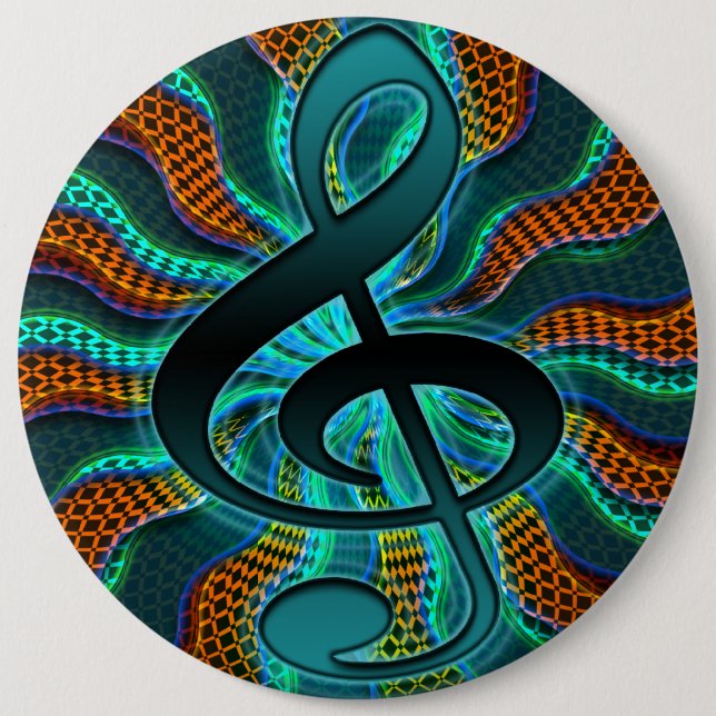Psychedelic Treble Clef / G Clef Music Symbol 6 Cm Round Badge (Front)