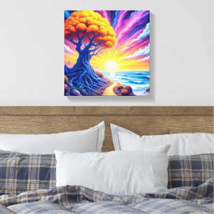 Psychedelic Tree Sunset Surreal Landscape Canvas Print